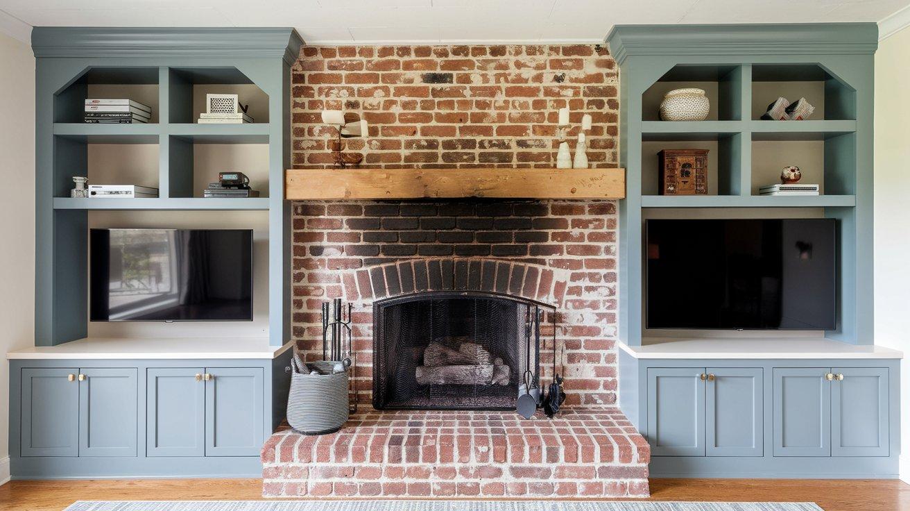 Brick Fireplace with Media Storage