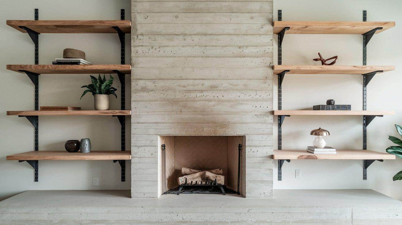 Concrete Fireplace with Shelves
