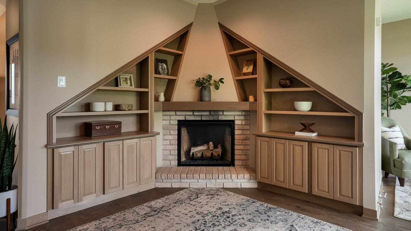Corner Fireplace with Cabinets