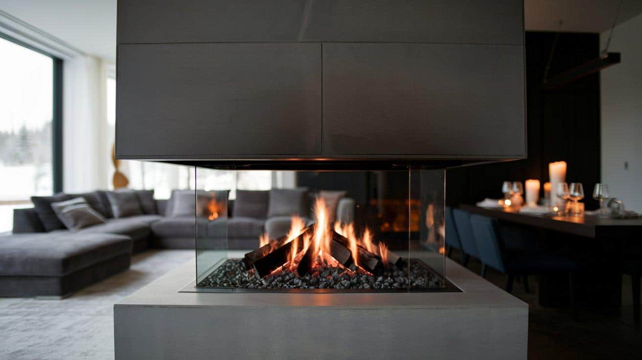 Dual-Sided Fireplace with Shelving