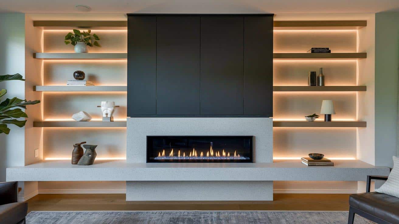 Floating Fireplace with Lighting