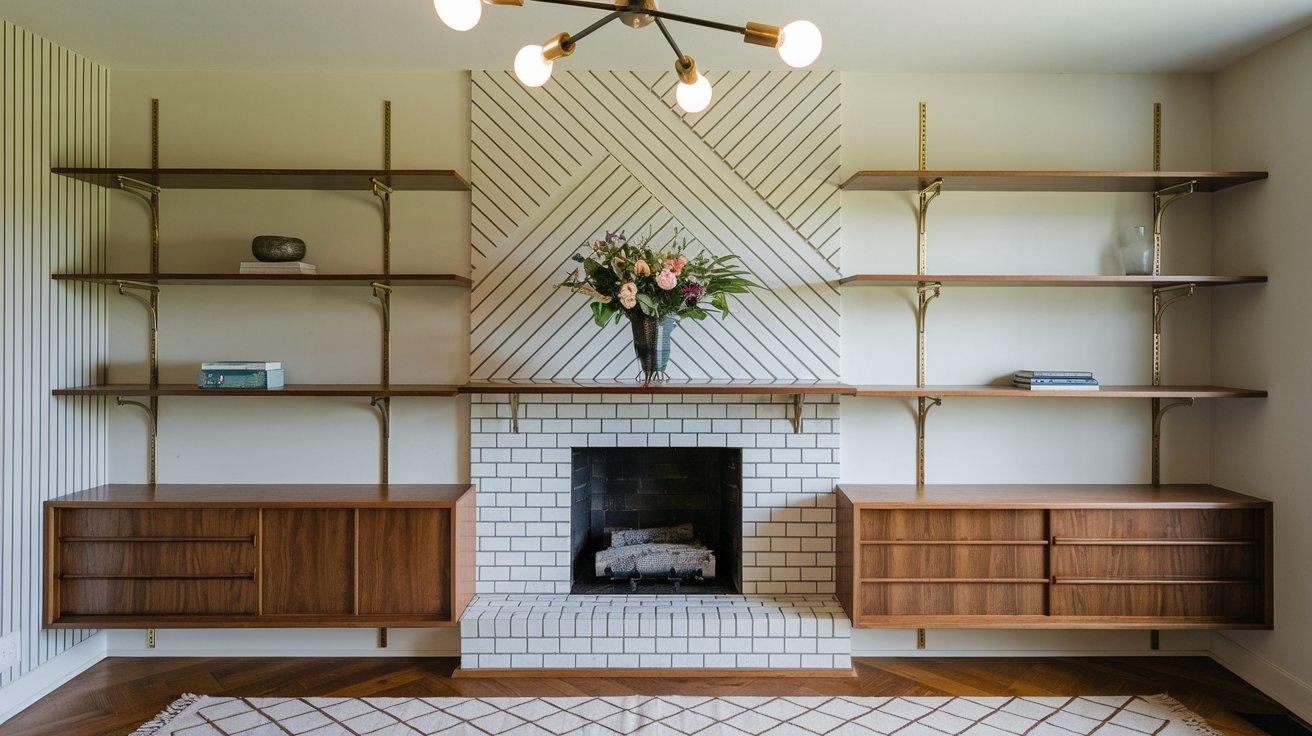 Mid-Century Fireplace with Shelves