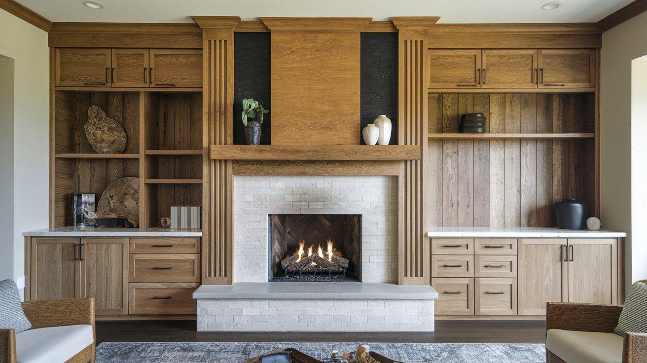 Oak Fireplace with Cabinetry
