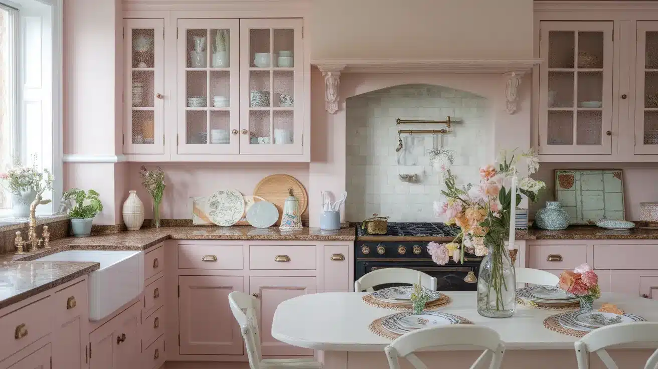 Pale Pink Cabinets for Soft Contrast