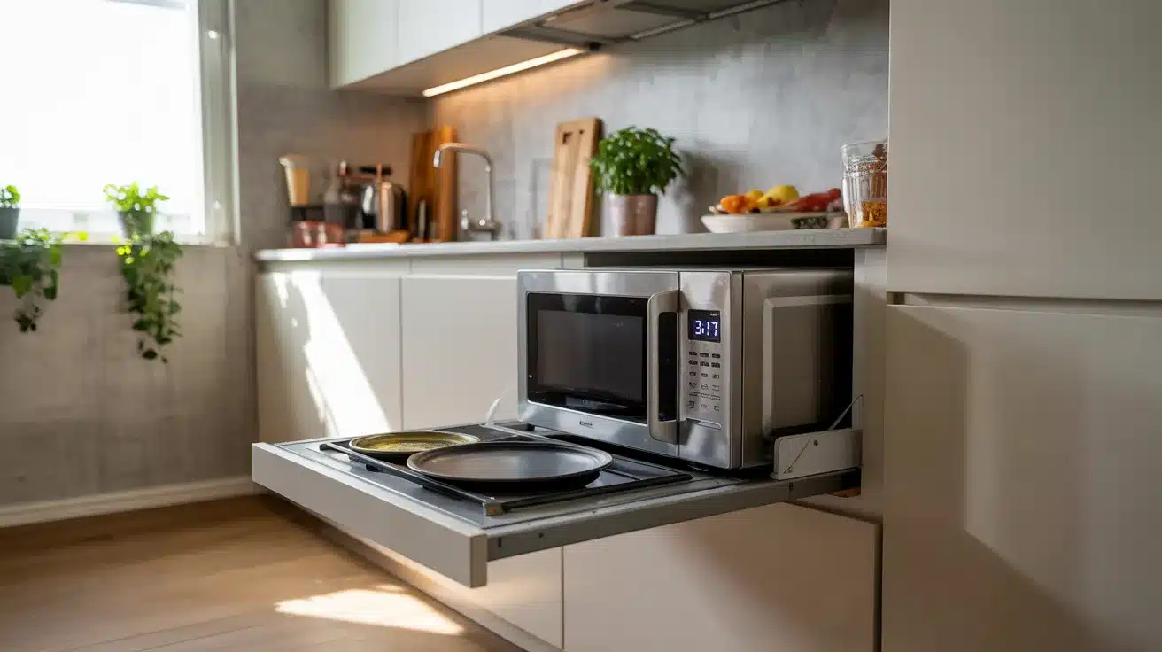 Pull-Out Microwave Shelf for Hidden Convenience
