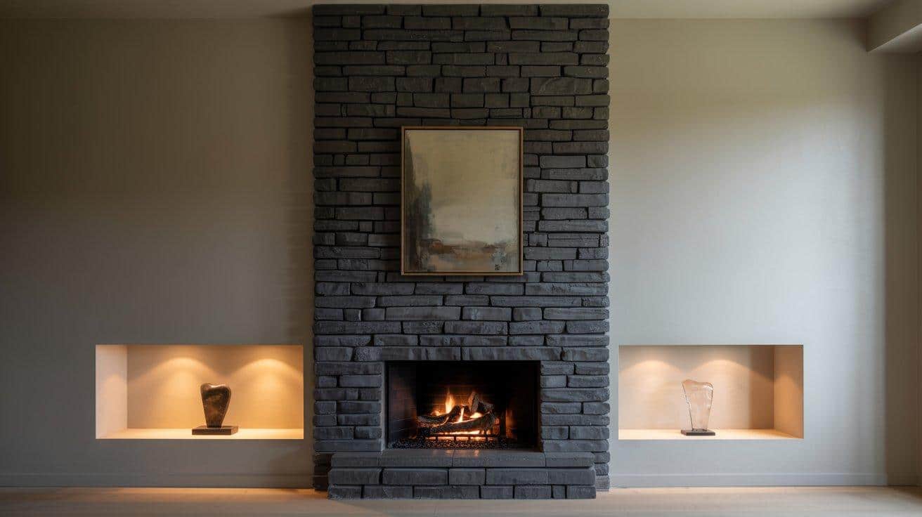 Vertical Fireplace with Display Nooks