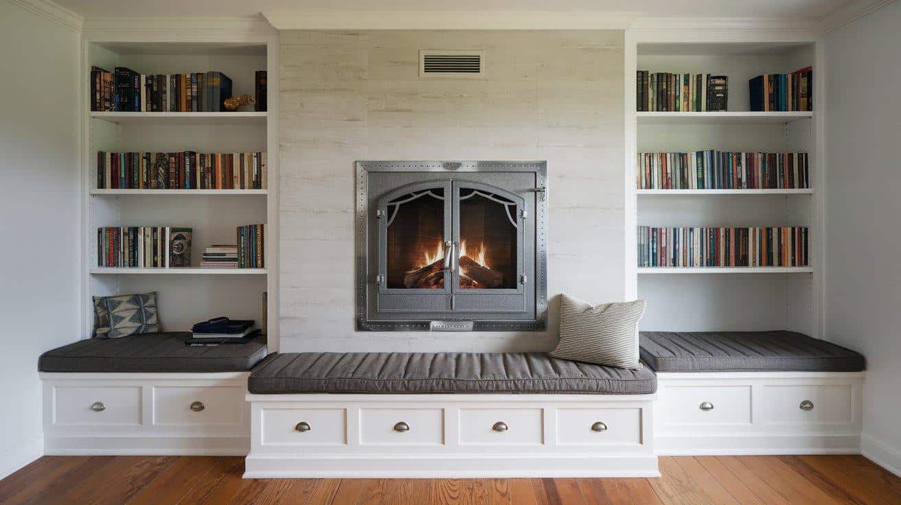 Wall-Mounted Fireplace with Bench