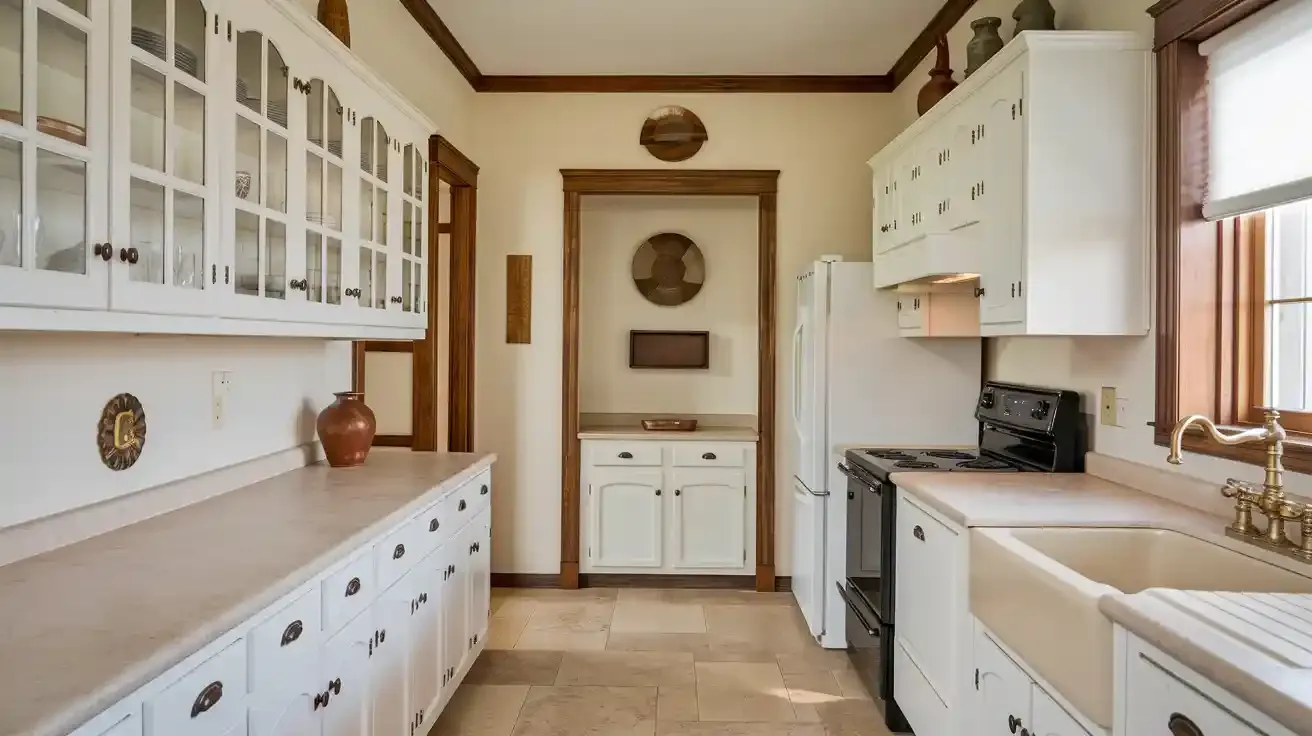 White Cabinets with Wood Accented Door Frames