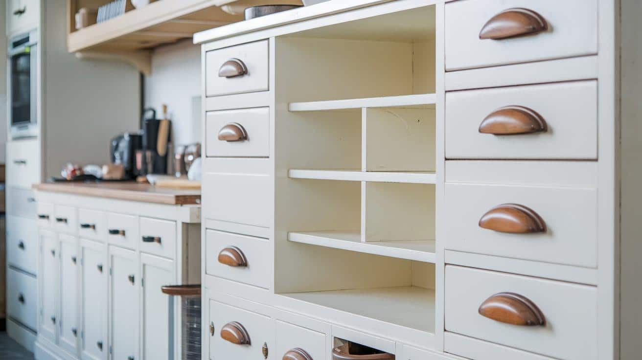 White Cabinets with Wood Accented Hardware