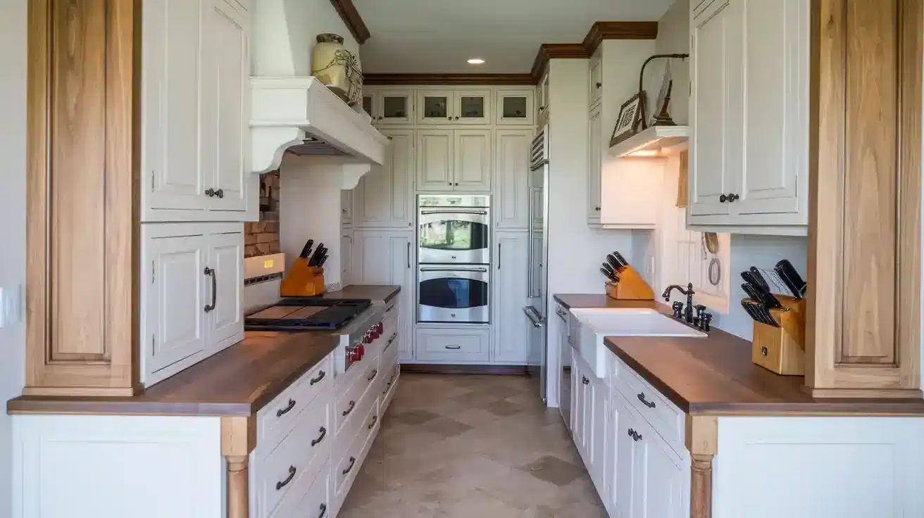 White Cabinets with Wood Accented Side Panels