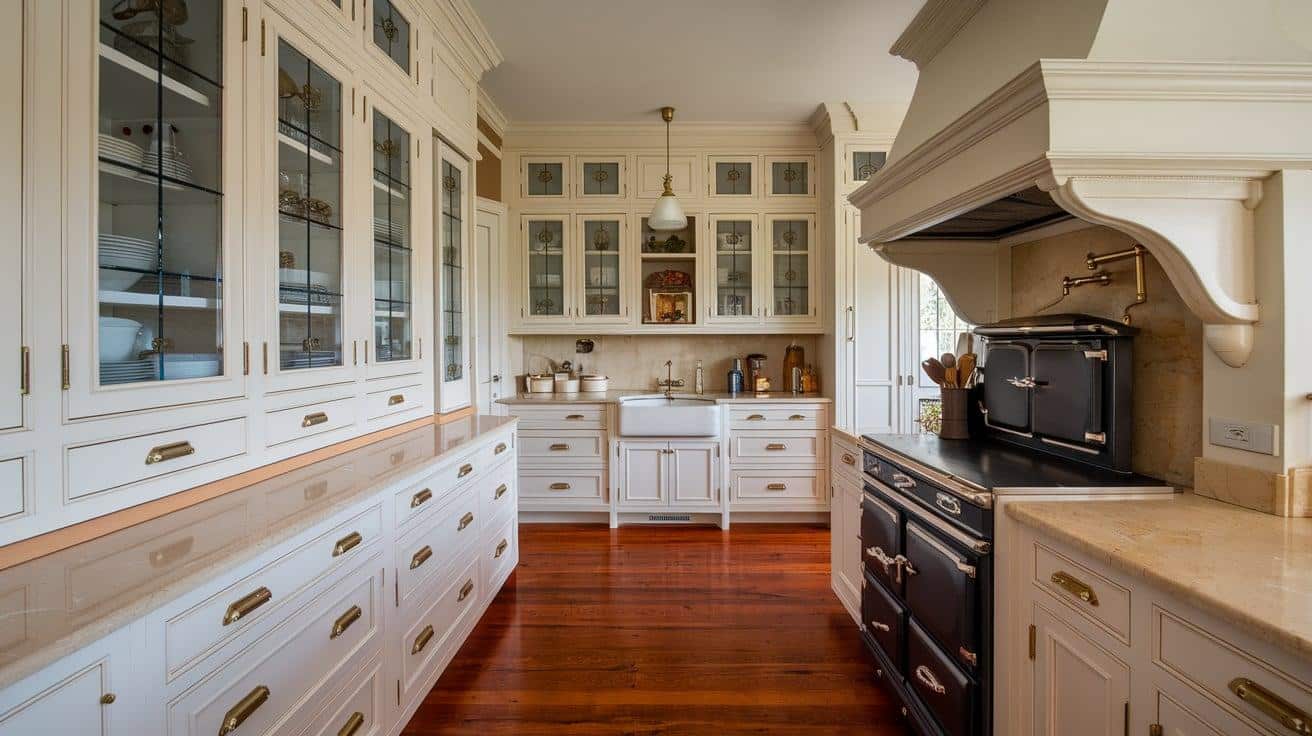 White Cabinets with Wood Flooring