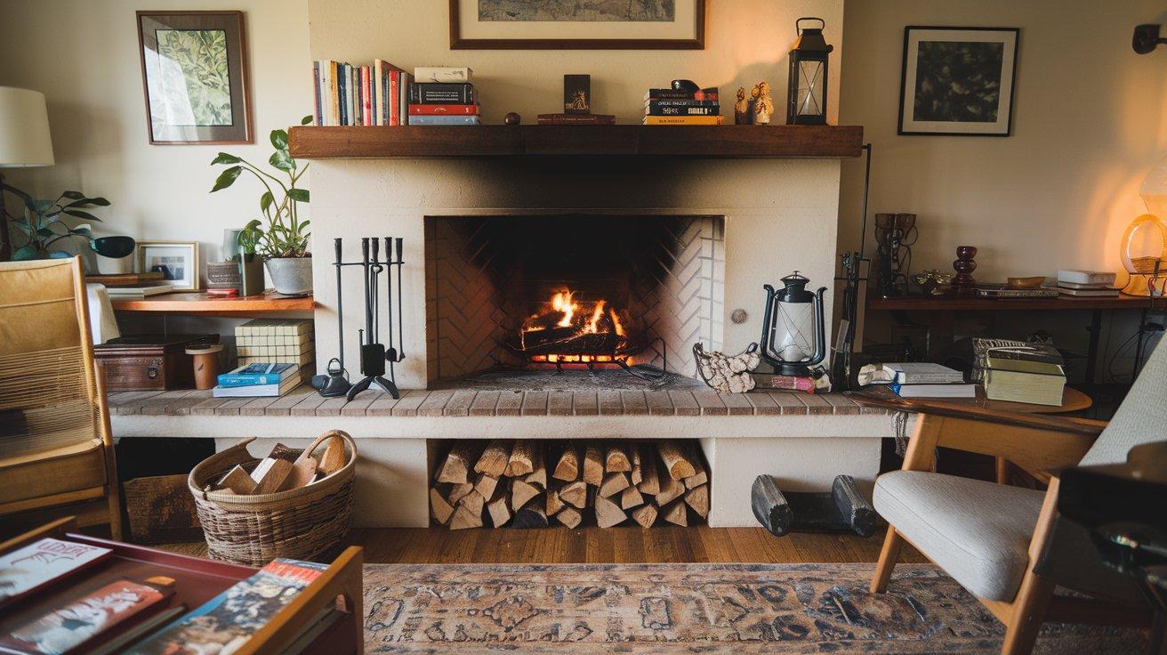 Wood Fireplace with Shelving